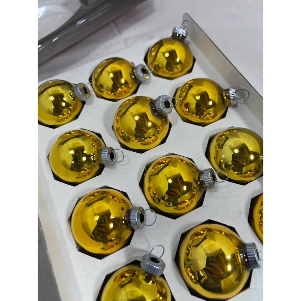 Shiny Brite 12 Gold Glass Christmas Ornaments Vintage American Made 2" Diameter