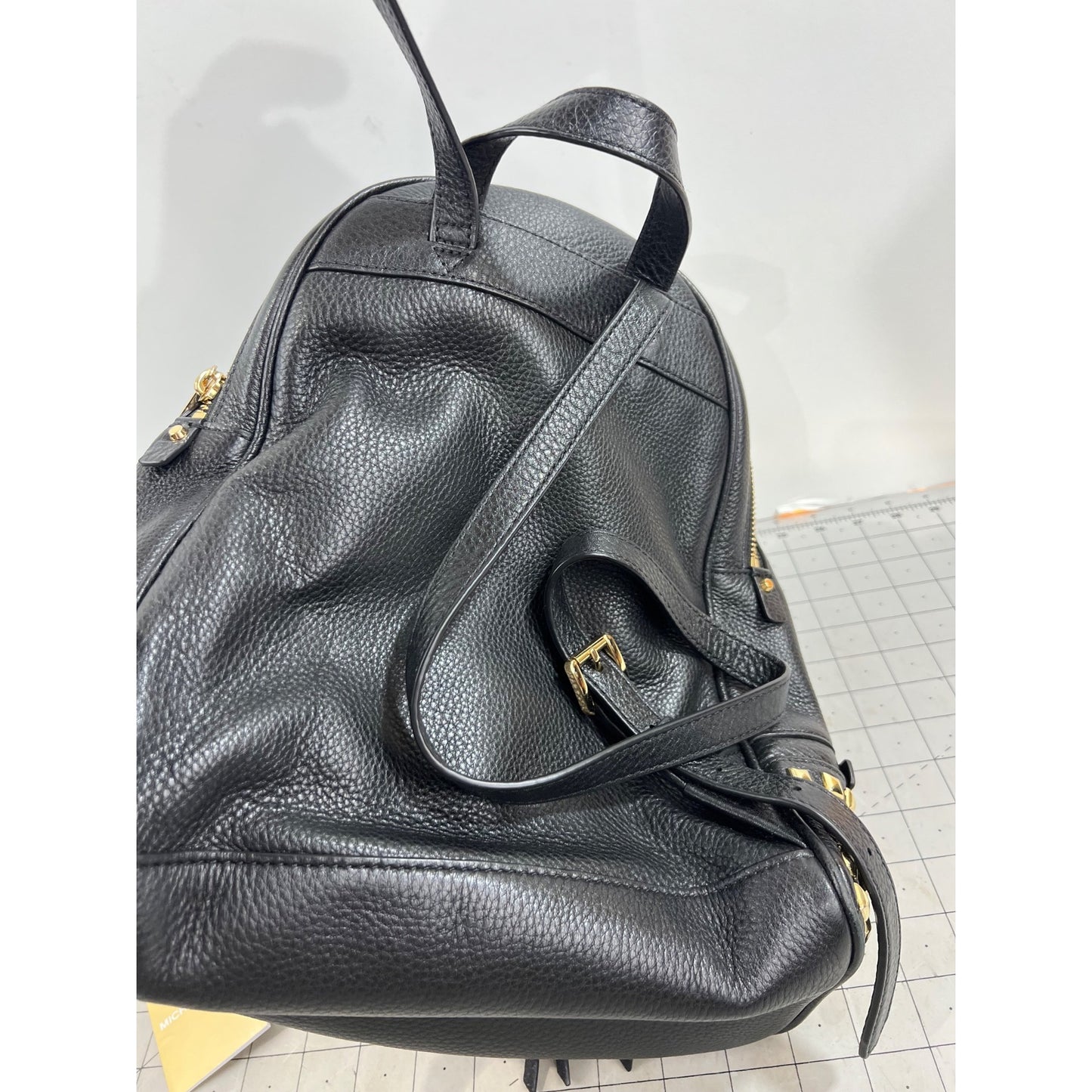 Michael Kors Black Leather Studded Rhea Zip Backpack  Gold Hardware
