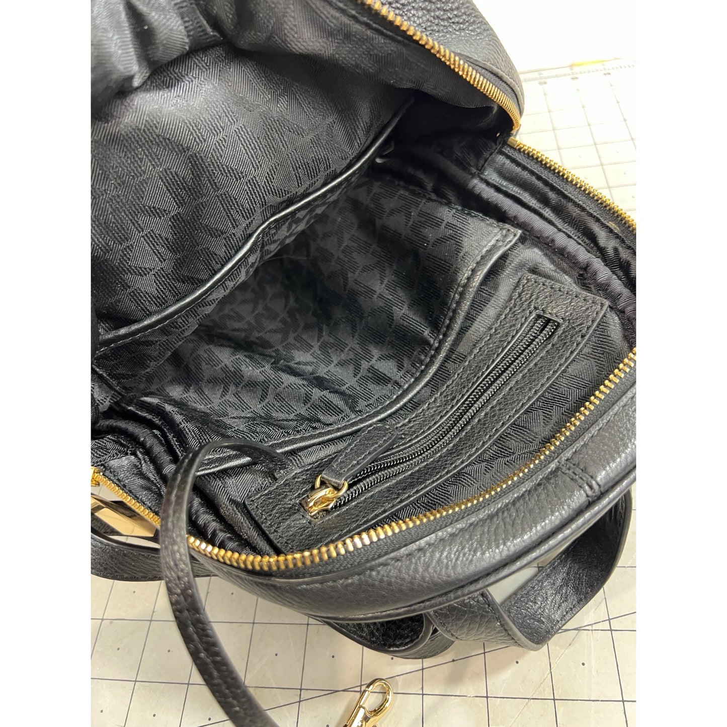 Michael Kors Black Leather Studded Rhea Zip Backpack  Gold Hardware