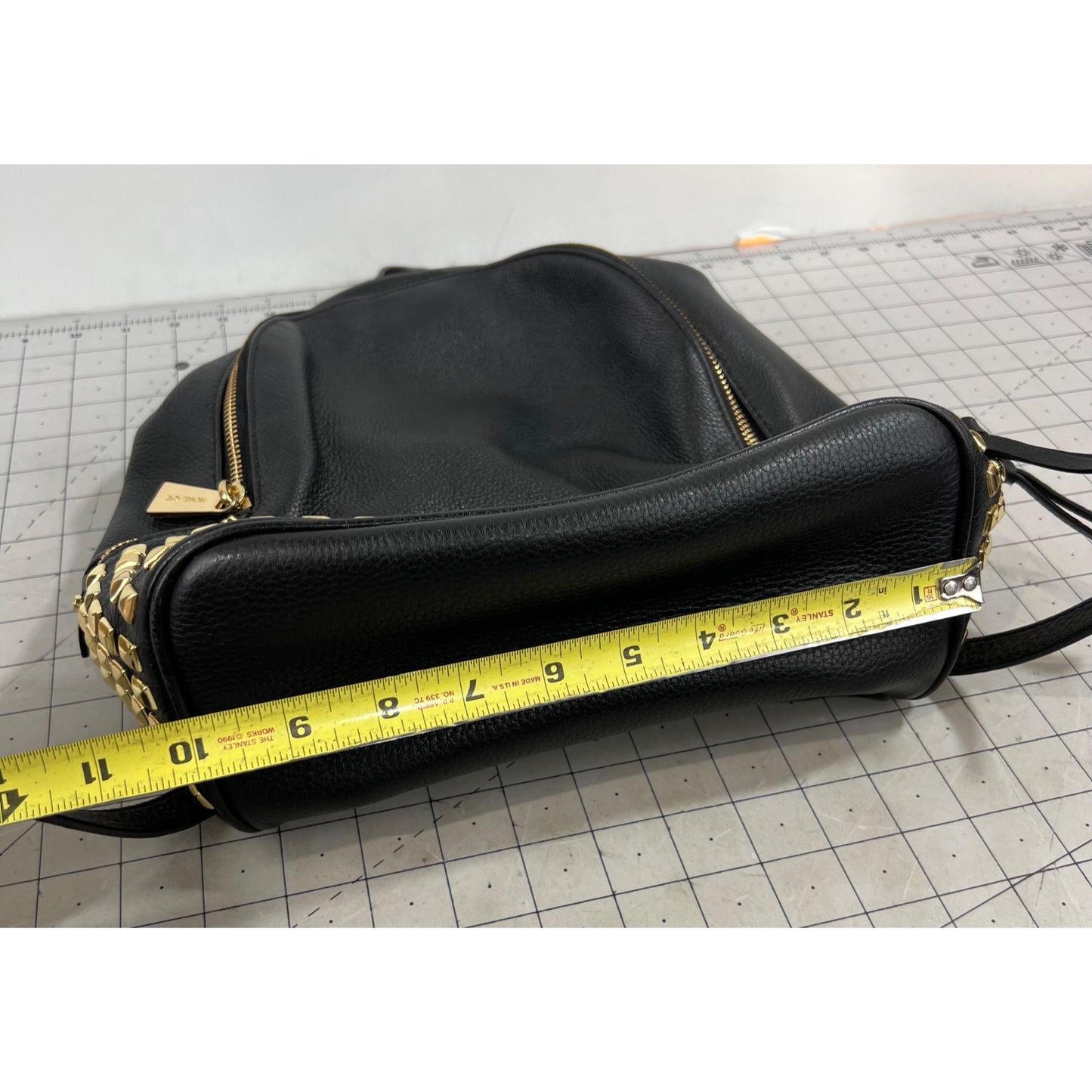 Michael Kors Black Leather Studded Rhea Zip Backpack  Gold Hardware