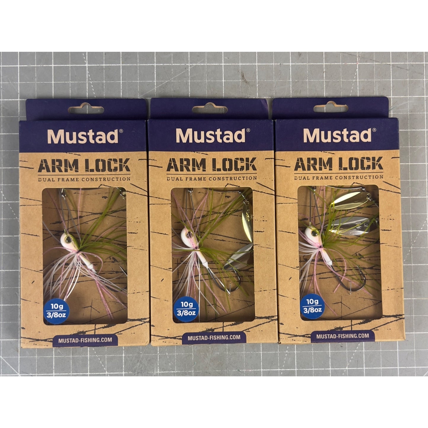 Mustad Arm Lock Spinner Bait 10g 3/8oz Wakasagi Dual Frame  Lot 3 Fishing Lures