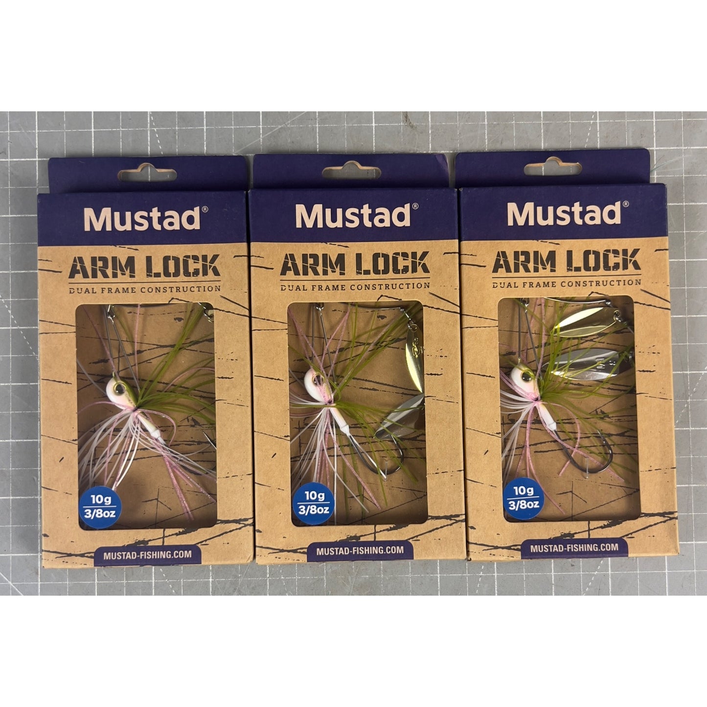 Mustad Arm Lock Spinner Bait 10g 3/8oz Wakasagi Dual Frame  Lot 3 Fishing Lures