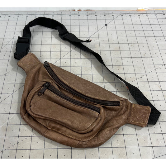 Vintage Brown Genuine Leather Fanny Pack Adjustable Strap Multiple Pockets