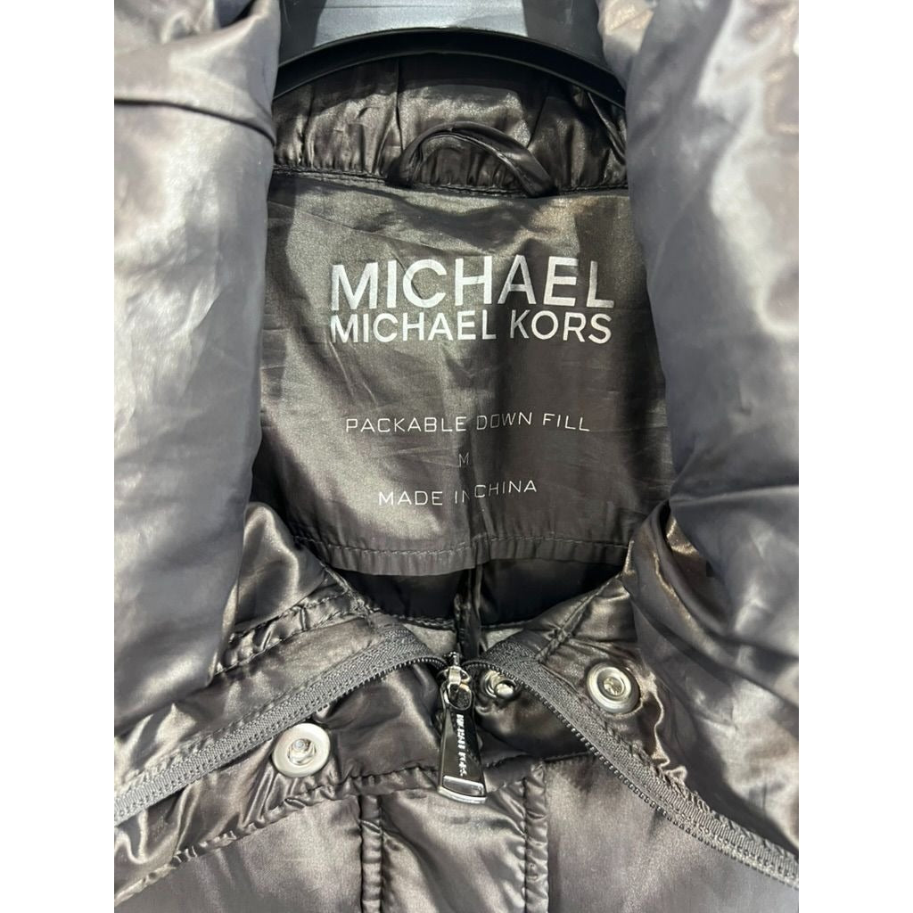 Michael Kors Womens Packable Down Jacket Puffer Style M Metallic Gray