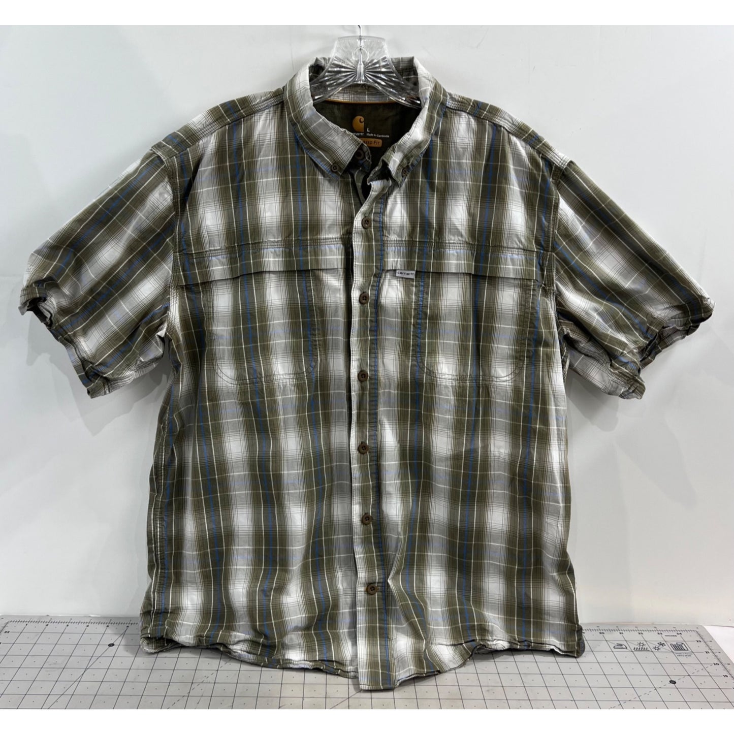 Carhartt Relaxed Fit Plaid Short Sleeve Button Down Shirt Men’s Sz. L Relaxed