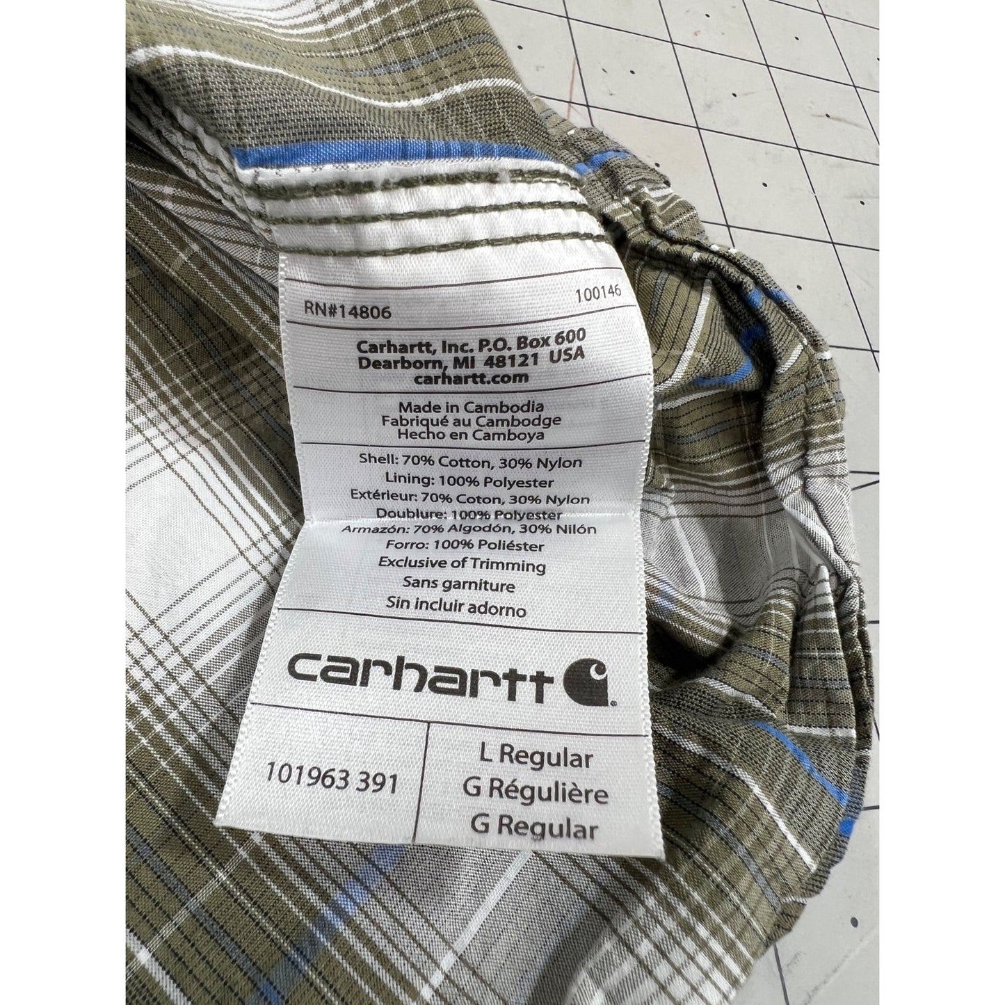 Carhartt Relaxed Fit Plaid Short Sleeve Button Down Shirt Men’s Sz. L Relaxed