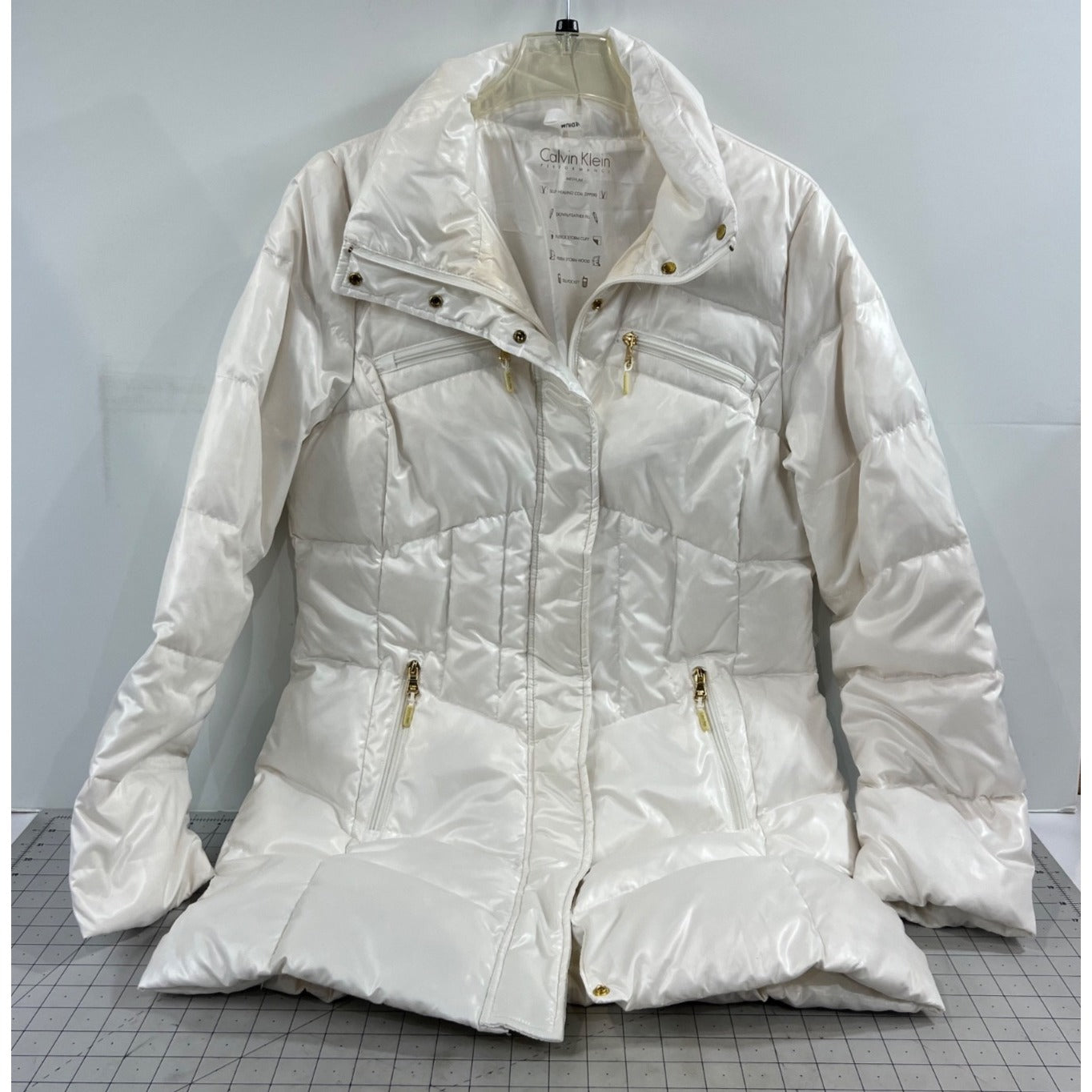 Calvin Klein White Puffer Jacket Down Fill Hidden Hood Women's Size M ~~minty~~