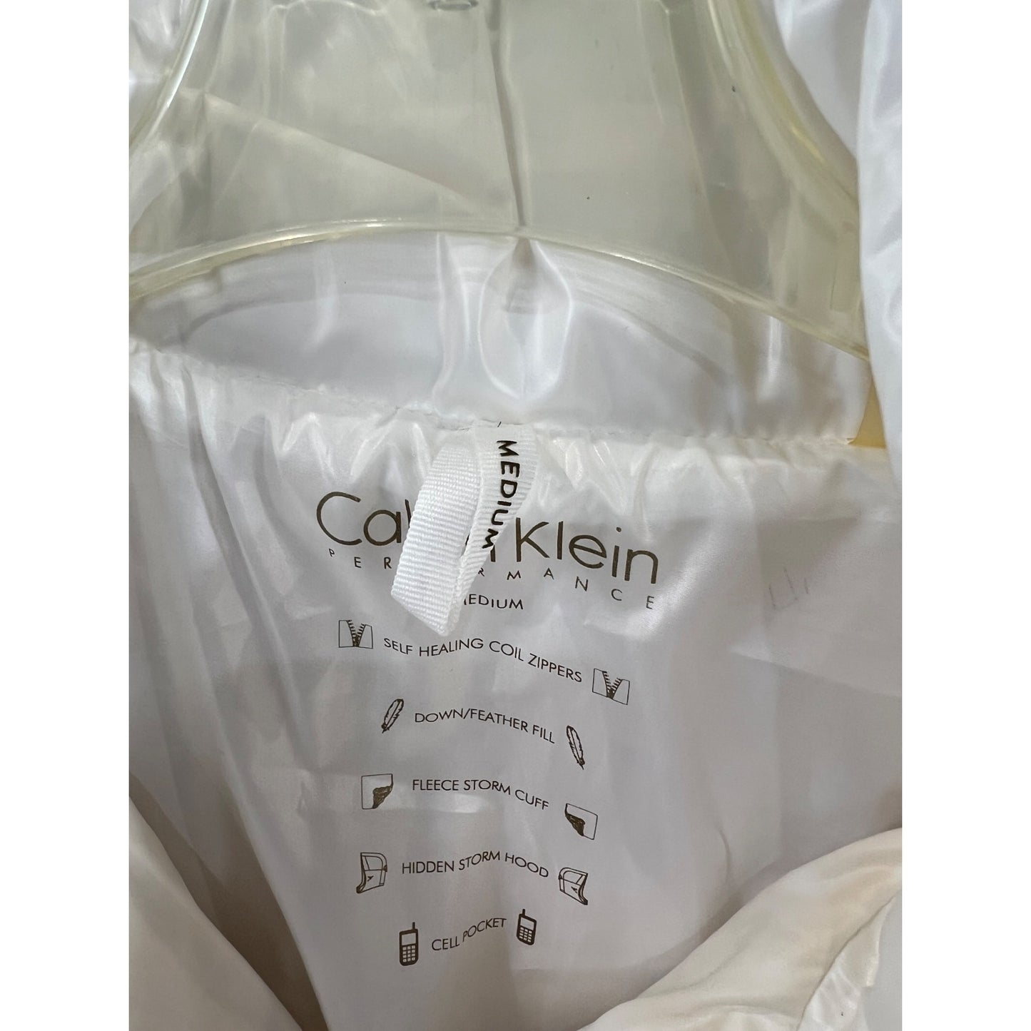 Calvin Klein White Puffer Jacket Down Fill Hidden Hood Women's Size M ~~minty~~