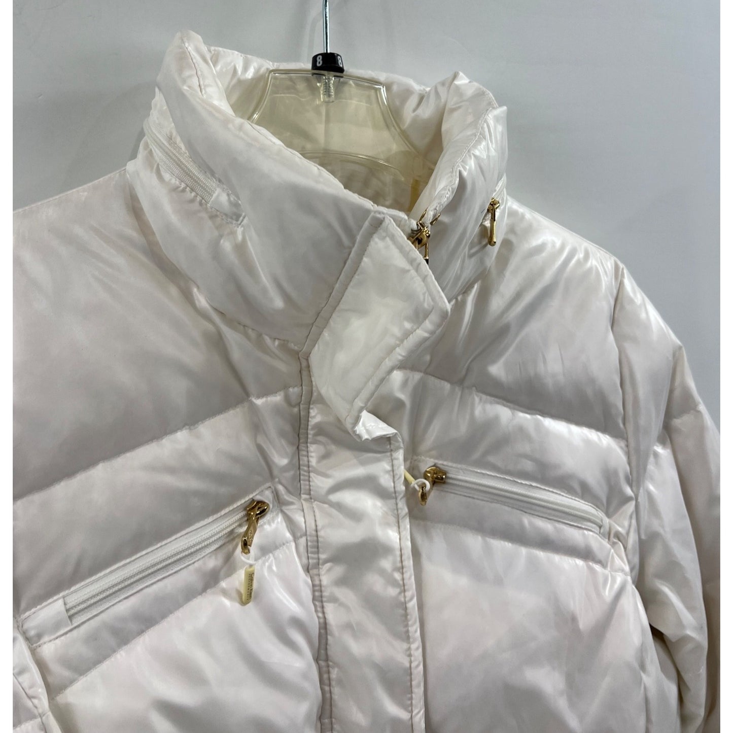 Calvin Klein White Puffer Jacket Down Fill Hidden Hood Women's Size M ~~minty~~