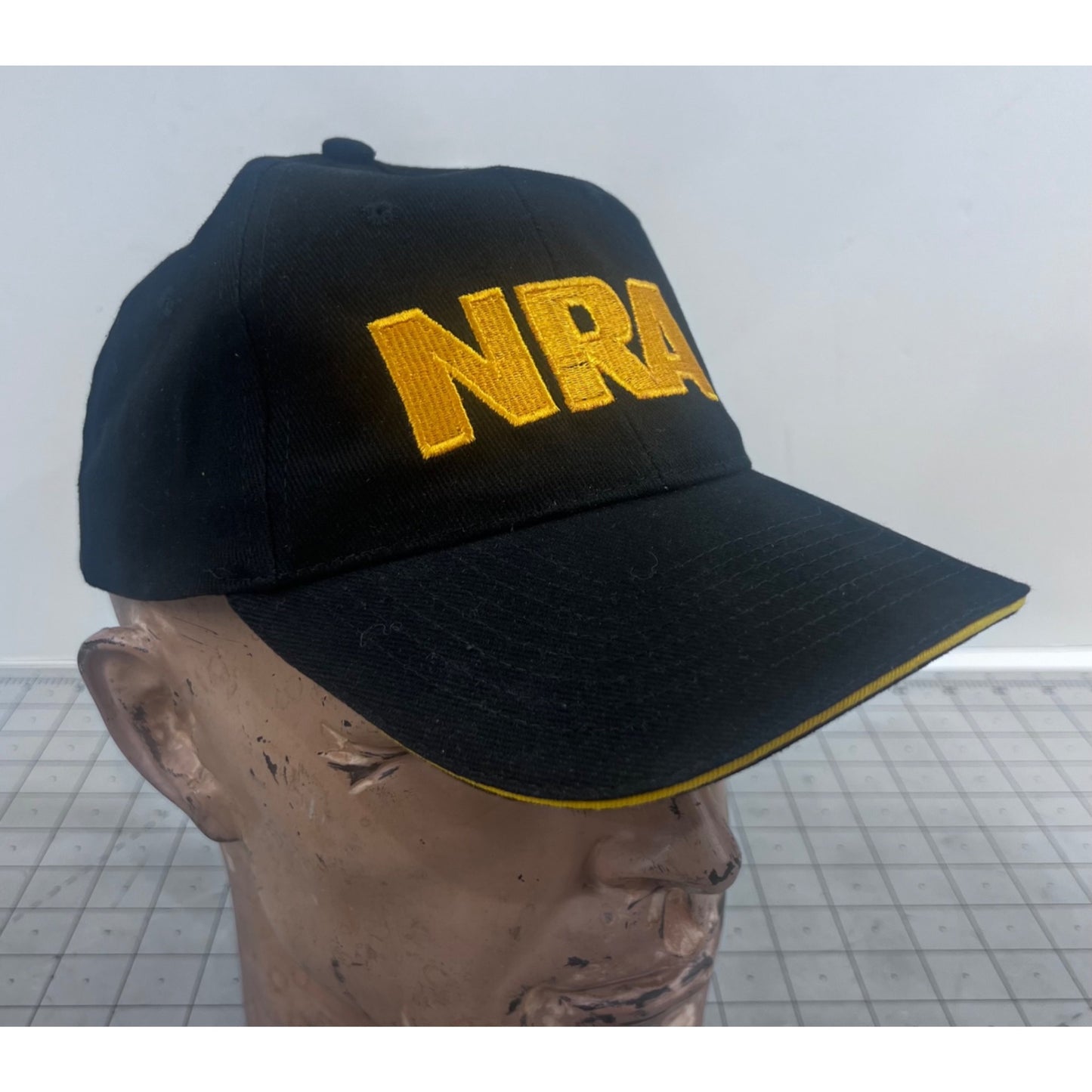 NRA Black Baseball Cap Yellow Embroidered Logo & Adjustable Strap vintage?