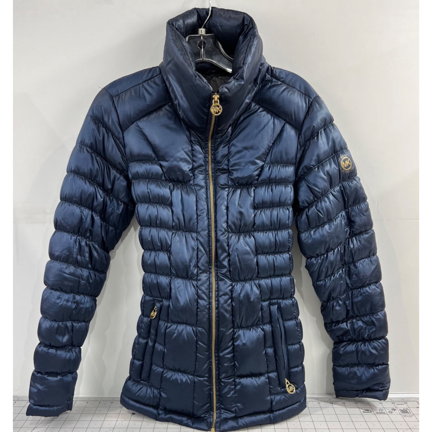 Michael Kors Women's Packable Down Puffer Jacket Navy Blue Gold Accents Sz. M
