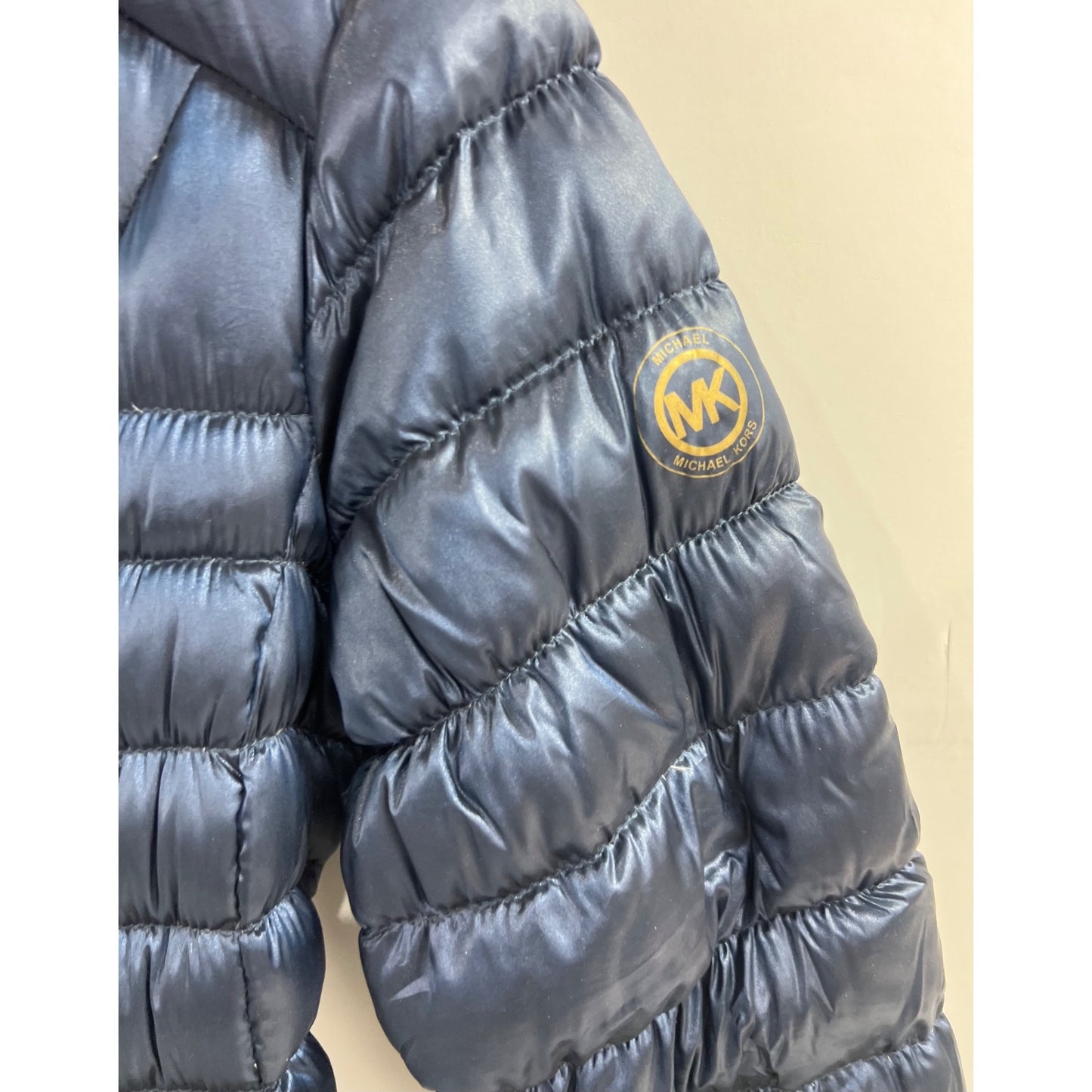 Michael Kors Women's Packable Down Puffer Jacket Navy Blue Gold Accents Sz. M
