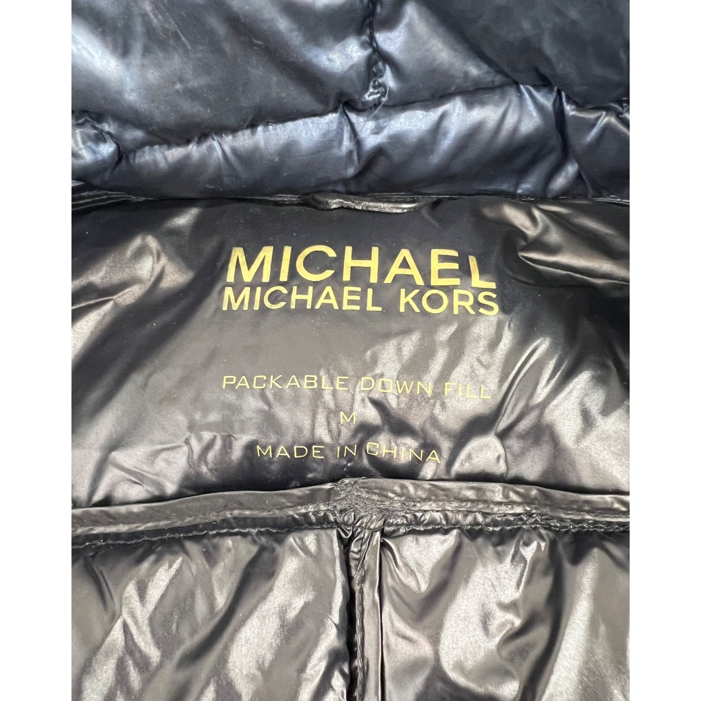 Michael Kors Women's Packable Down Puffer Jacket Navy Blue Gold Accents Sz. M