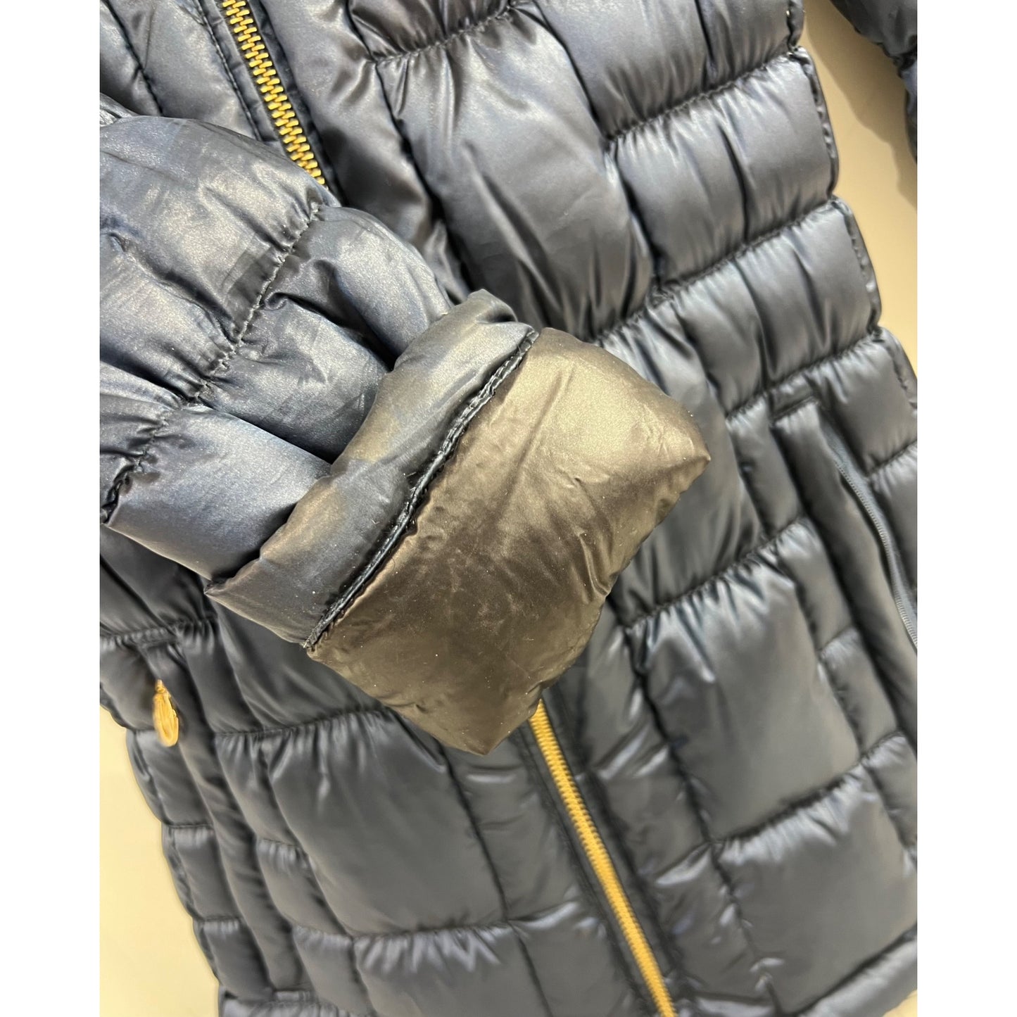 Michael Kors Women's Packable Down Puffer Jacket Navy Blue Gold Accents Sz. M