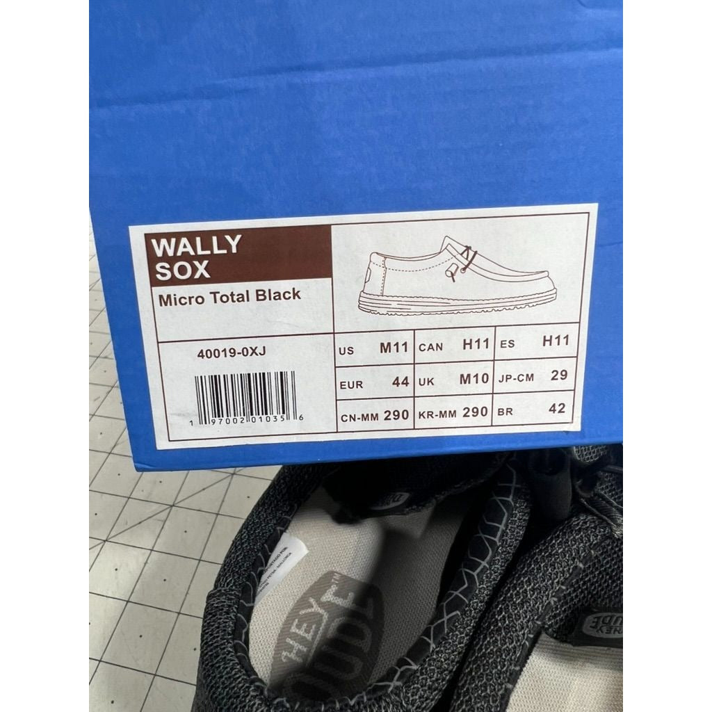 Men’s HEYDUDE Wally Sox Micro Casual Shoe - Total Black Sz. 11 New