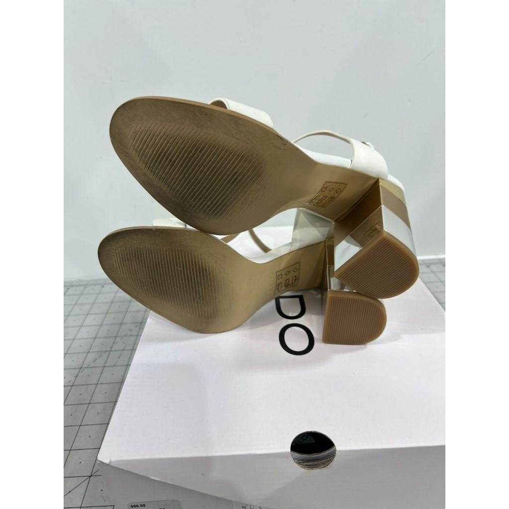 Aldo Women's Feltone-70 White Heeled Sandals Gold Accent Sz 7.5 With Box