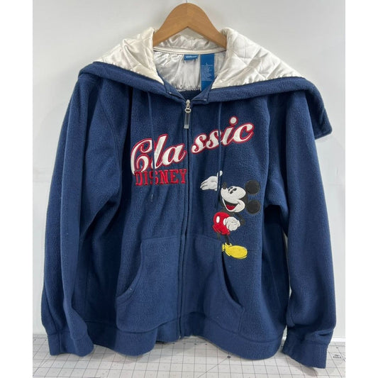 Vintage Disney Classic Mickey Fleece Jacket w/ Hood Women’s Sz. L Blue & White
