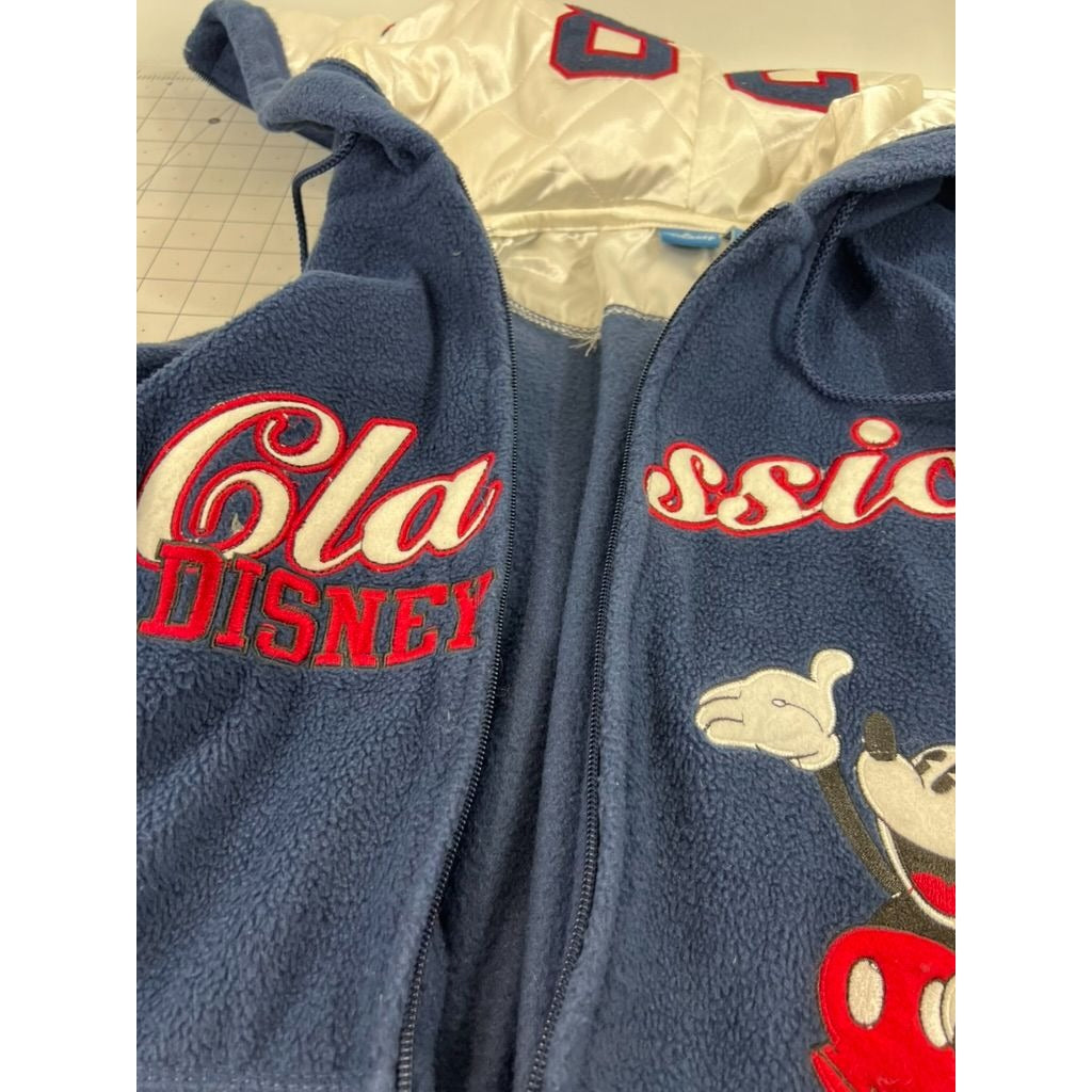 Vintage Disney Classic Mickey Fleece Jacket w/ Hood Women’s Sz. L Blue & White