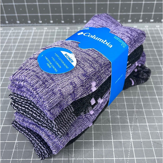Women's Columbia Crew Socks 4-11 NEW 4-pack Wild Iris Purple Outdoor/Hiking ~~