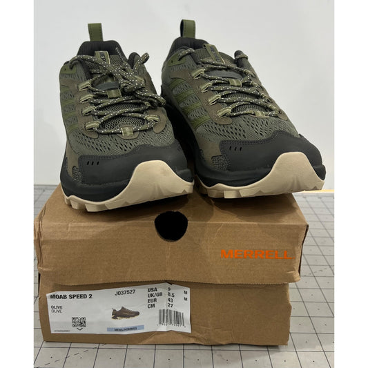Merrell Men’s Moab Speed 2 Hiking Shoes Sz.  9 Olive Durable Trail Footwear New