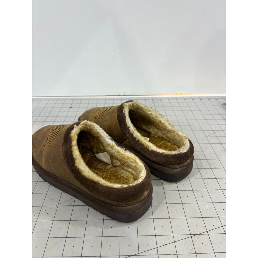 Ariat Men’s Brown Leather Sherpa-Lined Slippers Size 8 American Flag Design