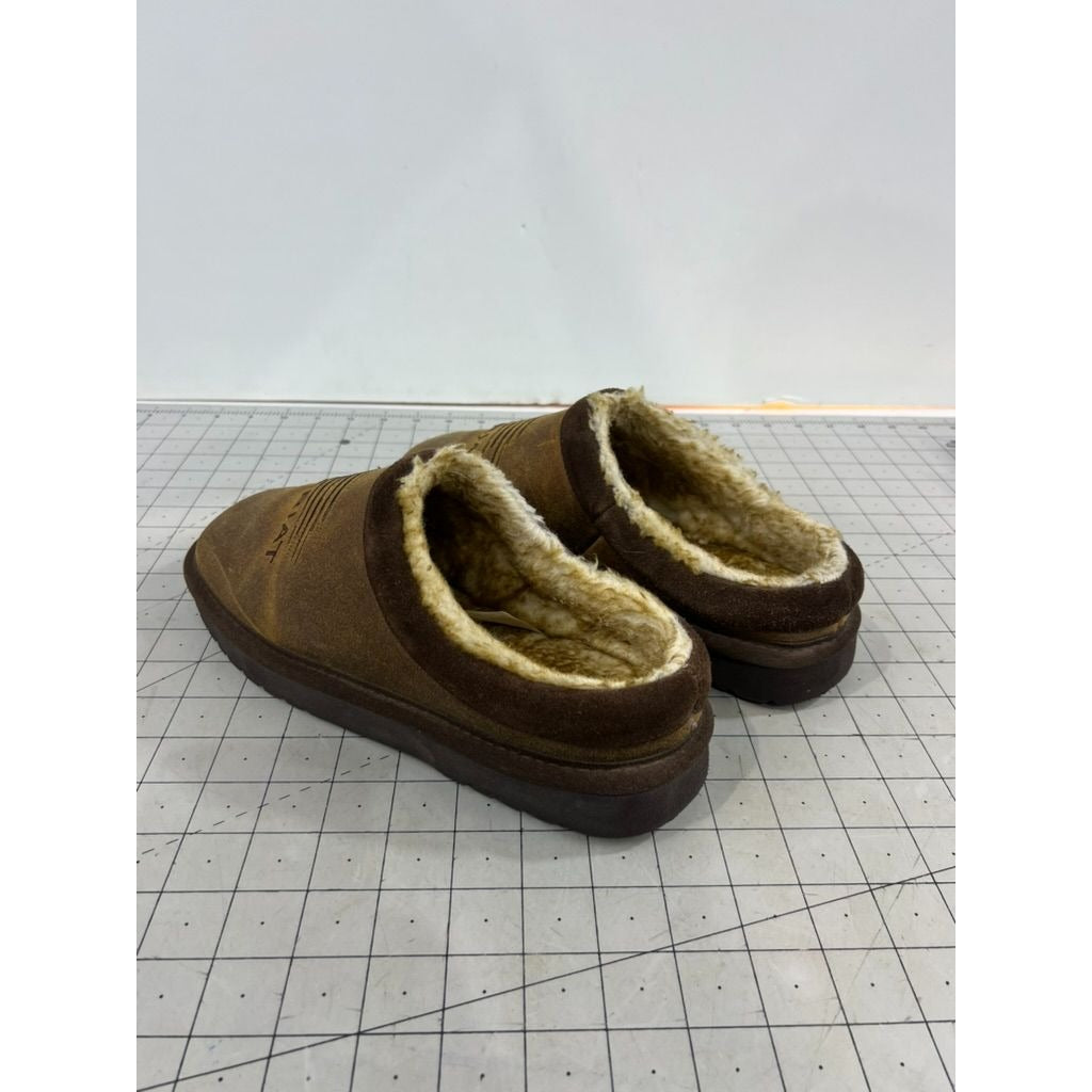Ariat Men’s Brown Leather Sherpa-Lined Slippers Size 8 American Flag Design