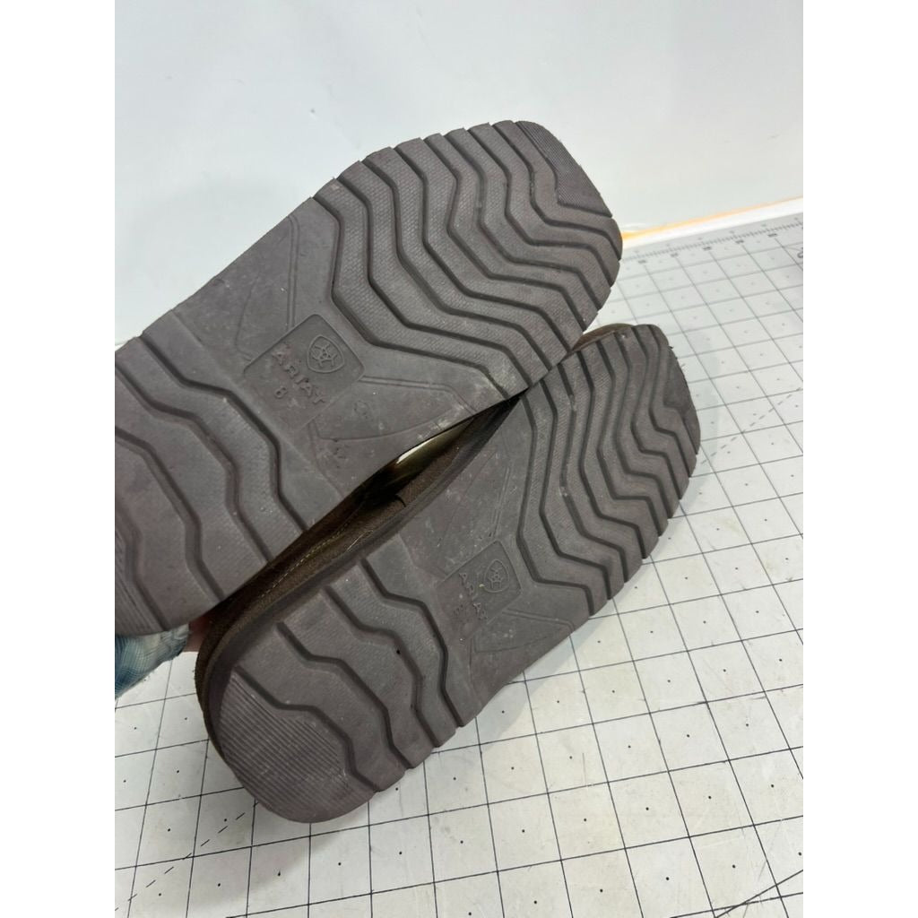Ariat Men’s Brown Leather Sherpa-Lined Slippers Size 8 American Flag Design