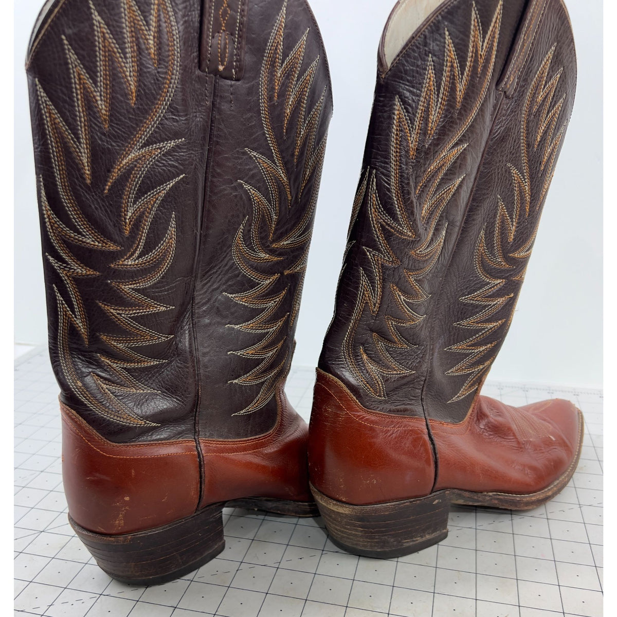 Vintage Dan Post Western Cowboy Boots Leather Sole Men's Size 8 Brown & Tan