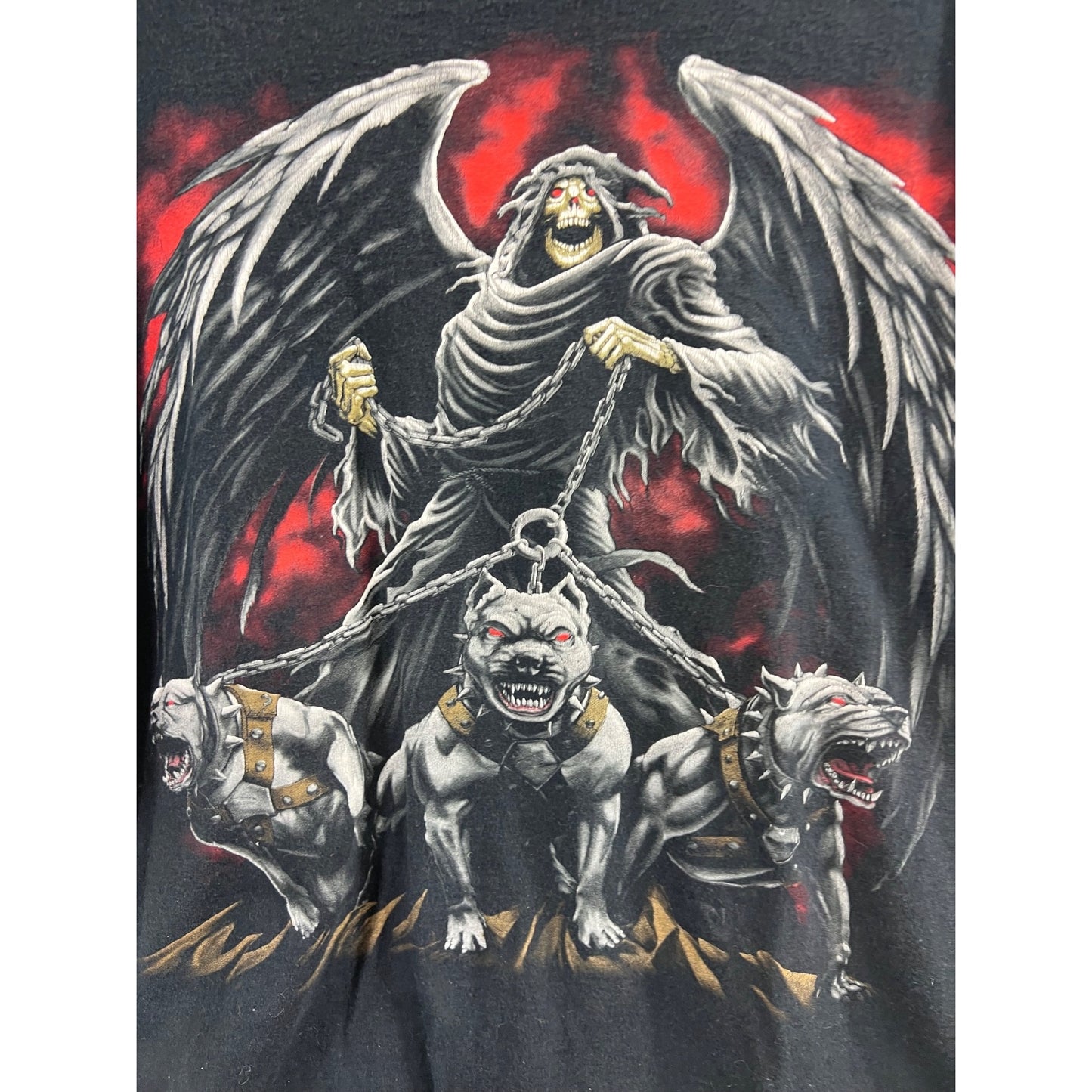 Grim Reaper Cerberus Graphic T-Shirt Black 3XL Y2K