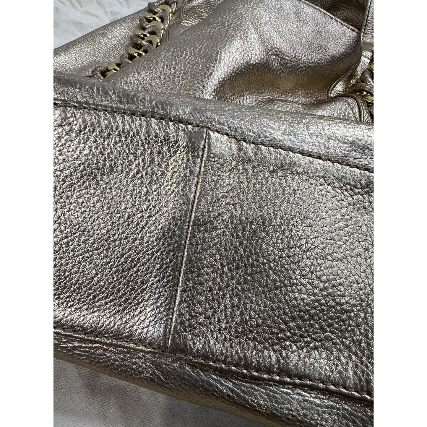 Michael Kors Gold Leather Shoulder Bag w/ Chain Accent & Canvas Storage Bag MK