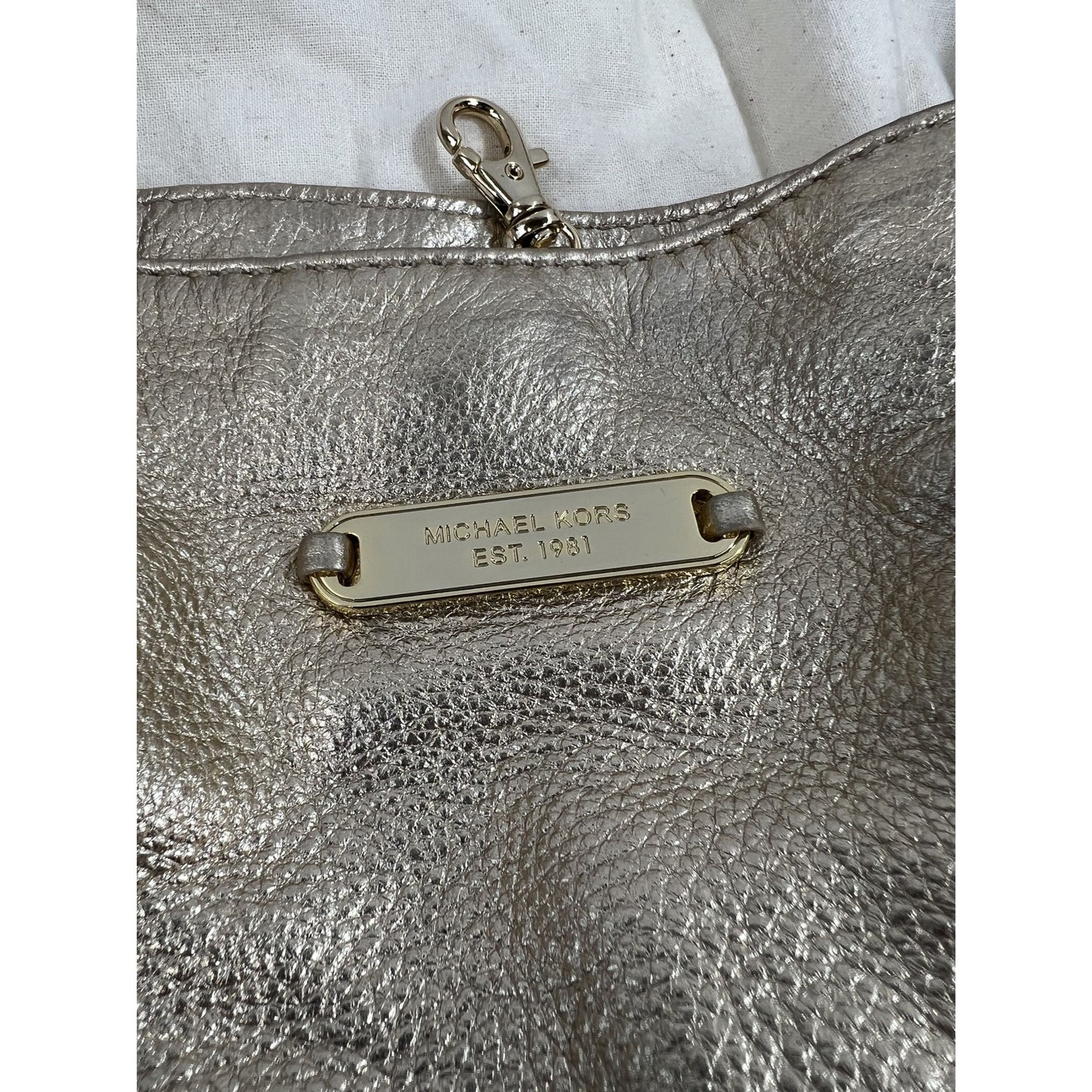 Michael Kors Gold Leather Shoulder Bag w/ Chain Accent & Canvas Storage Bag MK