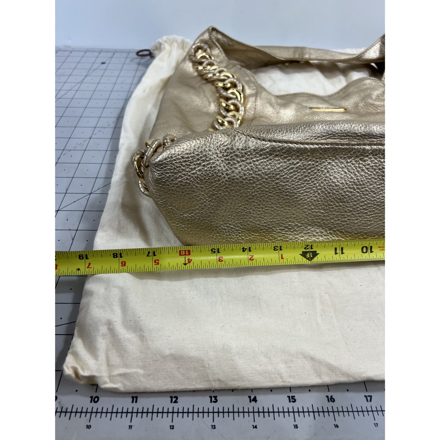Michael Kors Gold Leather Shoulder Bag w/ Chain Accent & Canvas Storage Bag MK