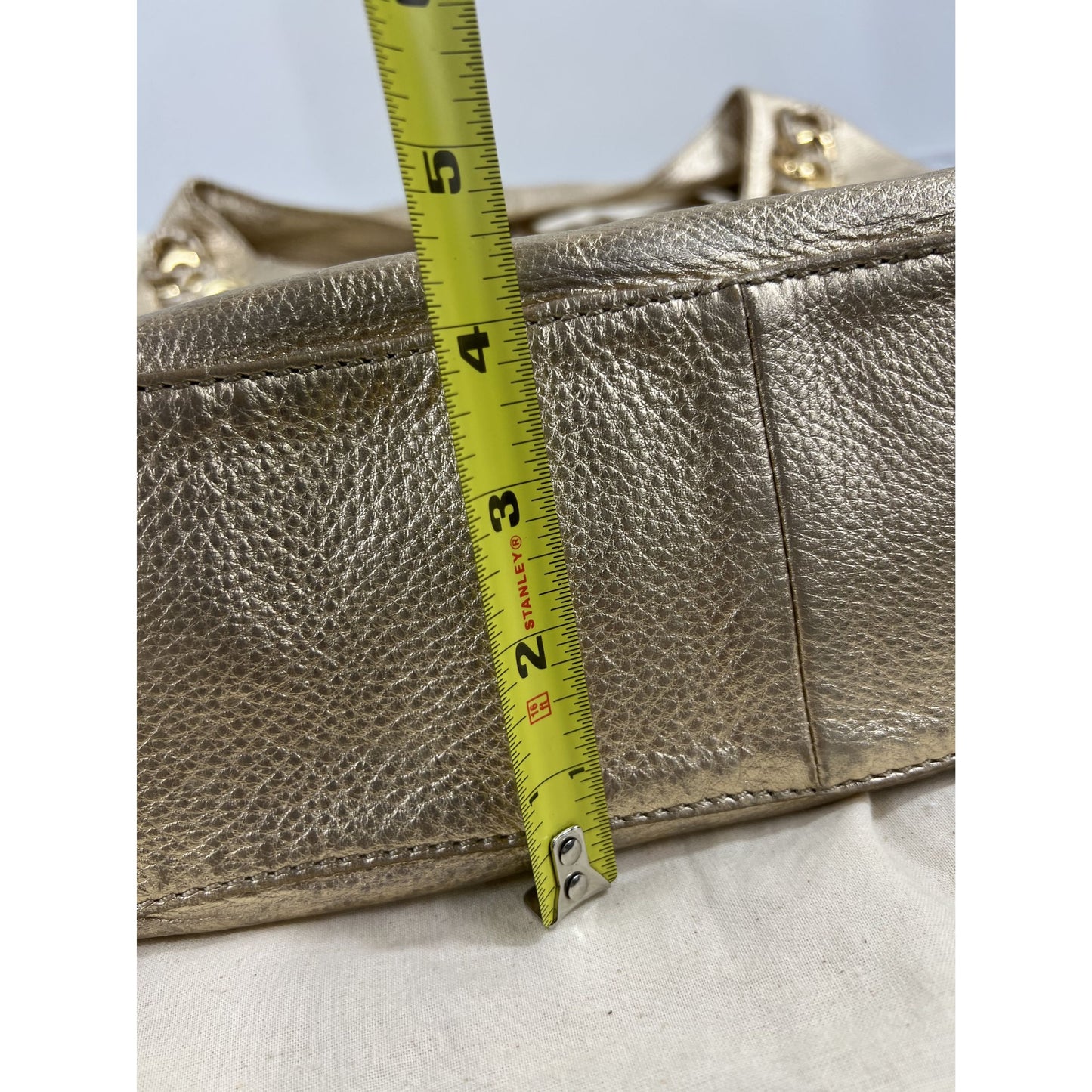 Michael Kors Gold Leather Shoulder Bag w/ Chain Accent & Canvas Storage Bag MK