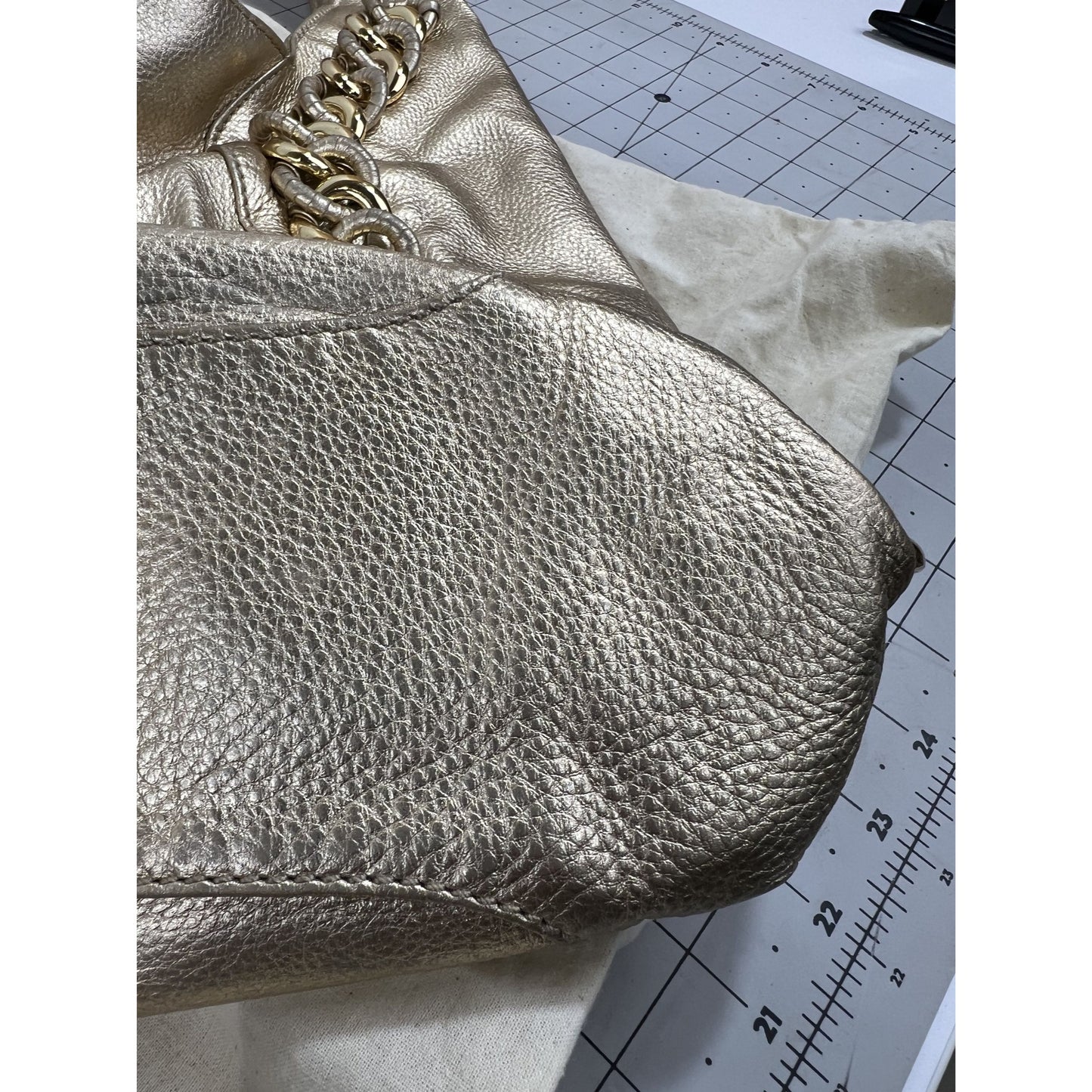 Michael Kors Gold Leather Shoulder Bag w/ Chain Accent & Canvas Storage Bag MK