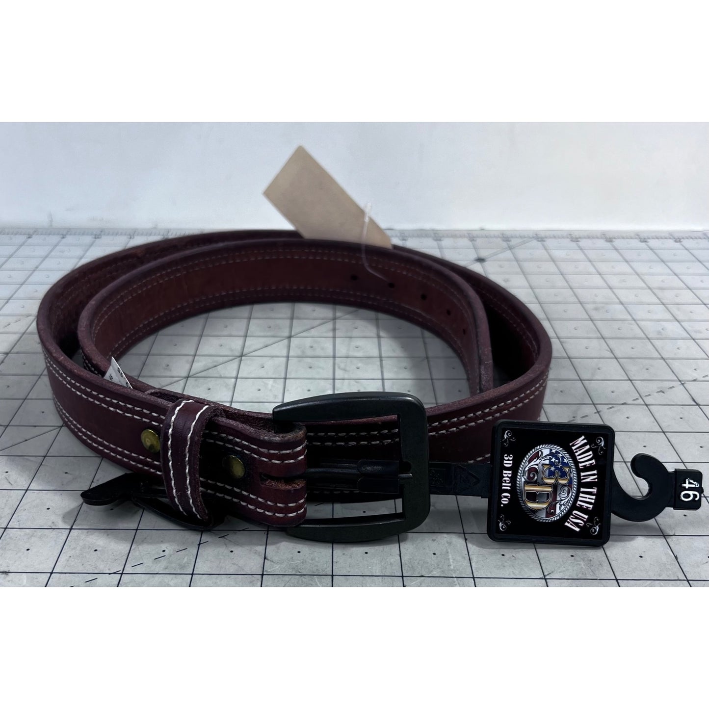 Men’s  Brown Leather 3D Belt Co.  Sz. 46 Genuine Leather USA Metal Buckle New