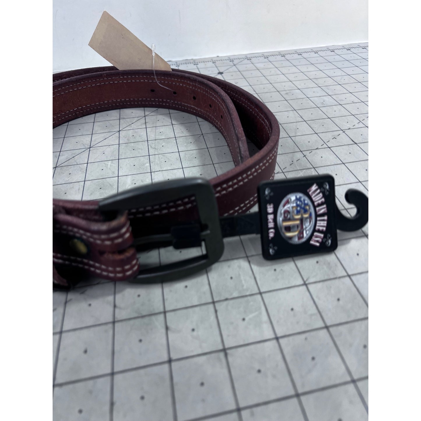 Men’s  Brown Leather 3D Belt Co.  Sz. 46 Genuine Leather USA Metal Buckle New