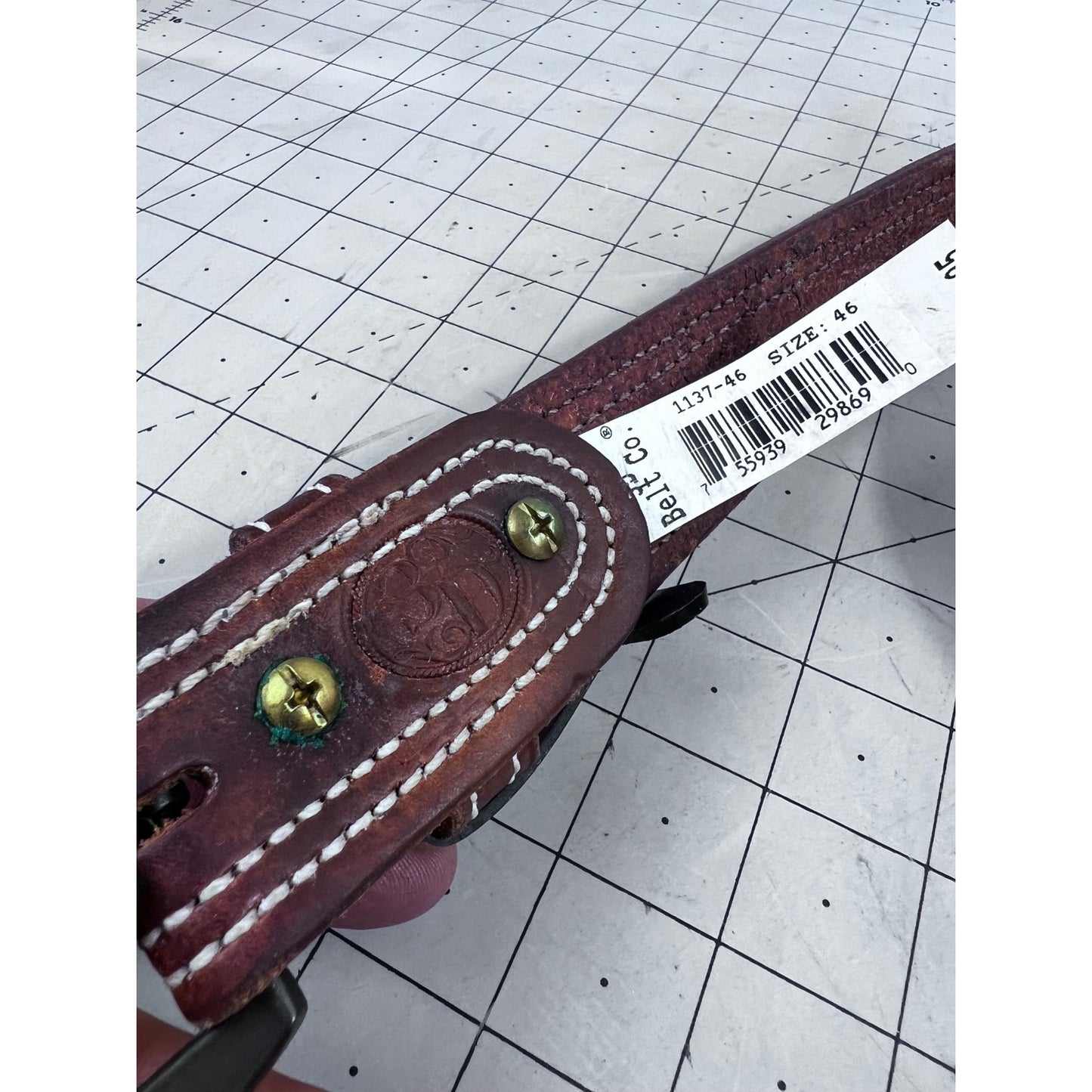 Men’s  Brown Leather 3D Belt Co.  Sz. 46 Genuine Leather USA Metal Buckle New