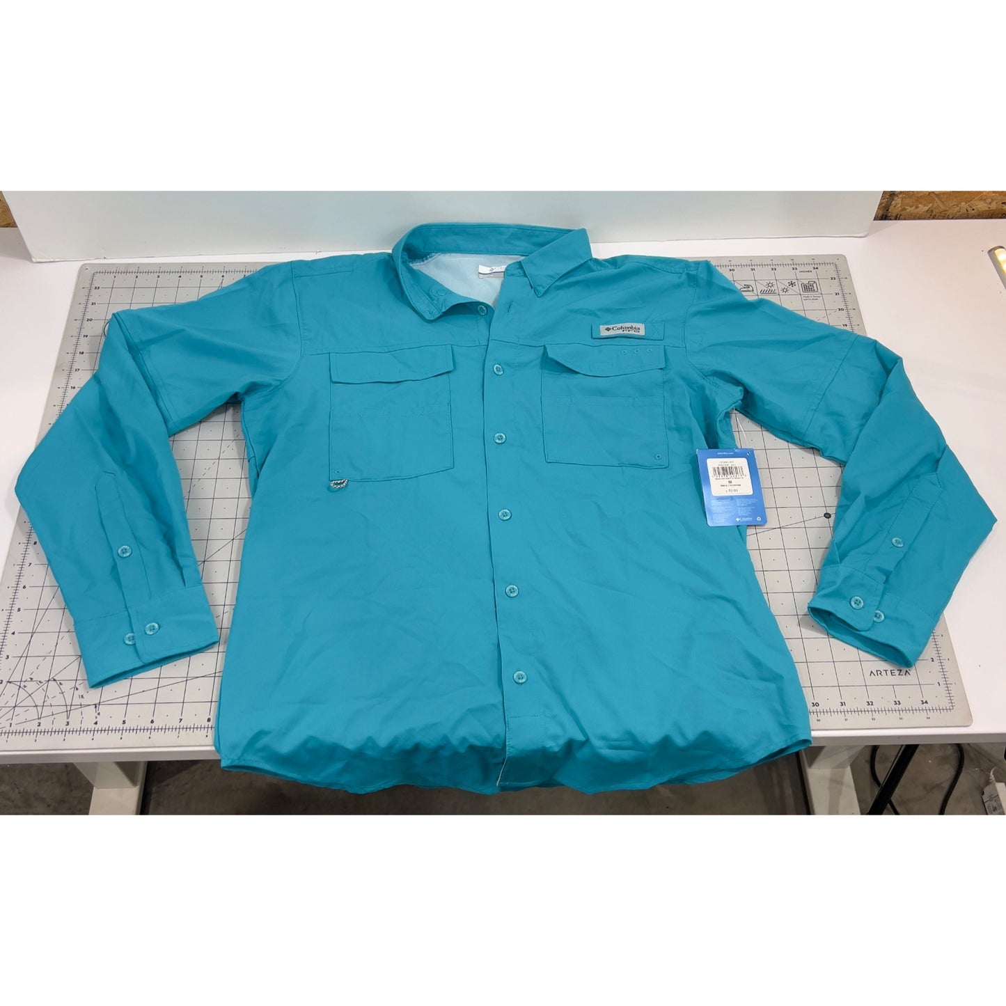 Columbia Men's PFG Blood and Guts IV Woven Long Sleeve Shirt Sz. M Ocean Teal