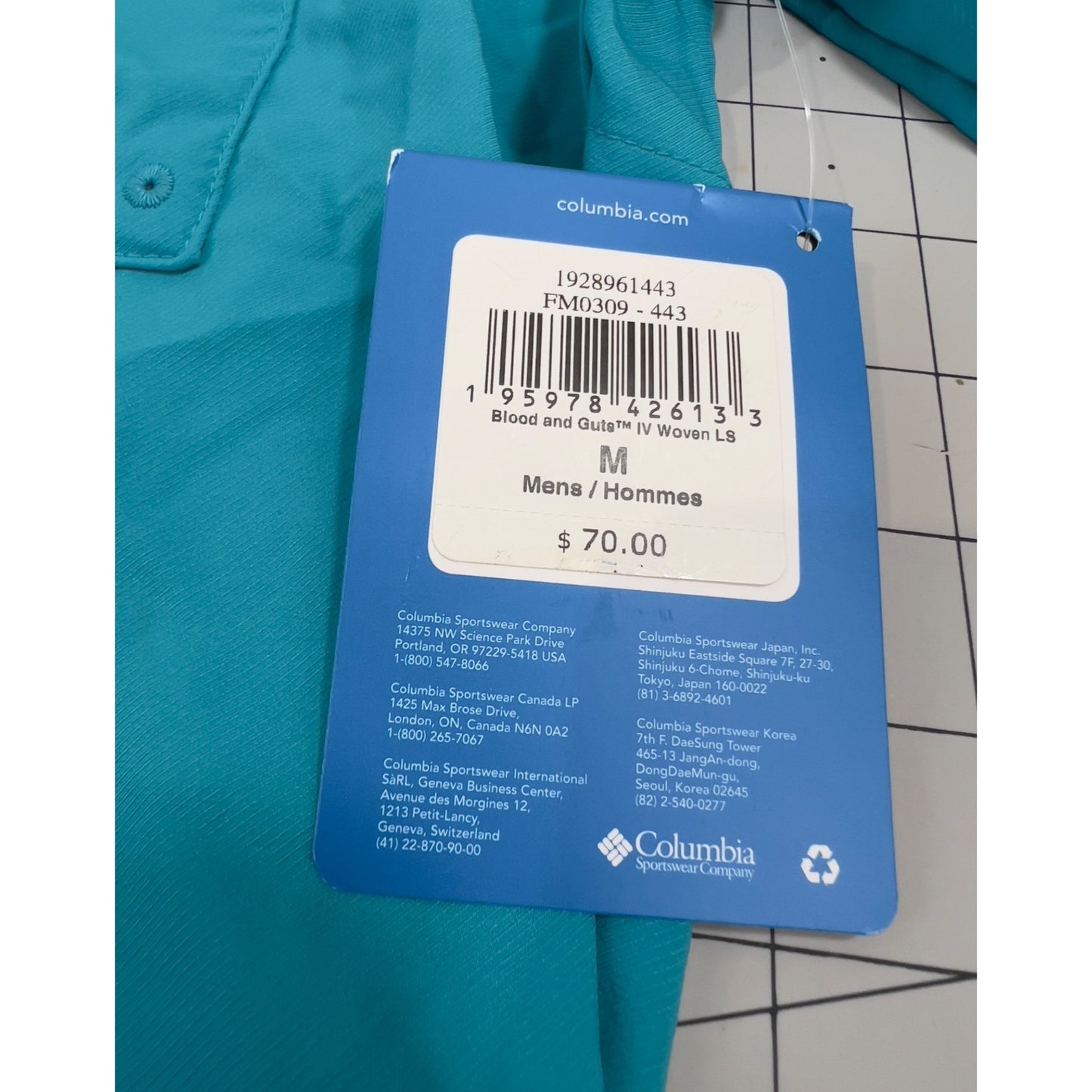 Columbia Men's PFG Blood and Guts IV Woven Long Sleeve Shirt Sz. M Ocean Teal