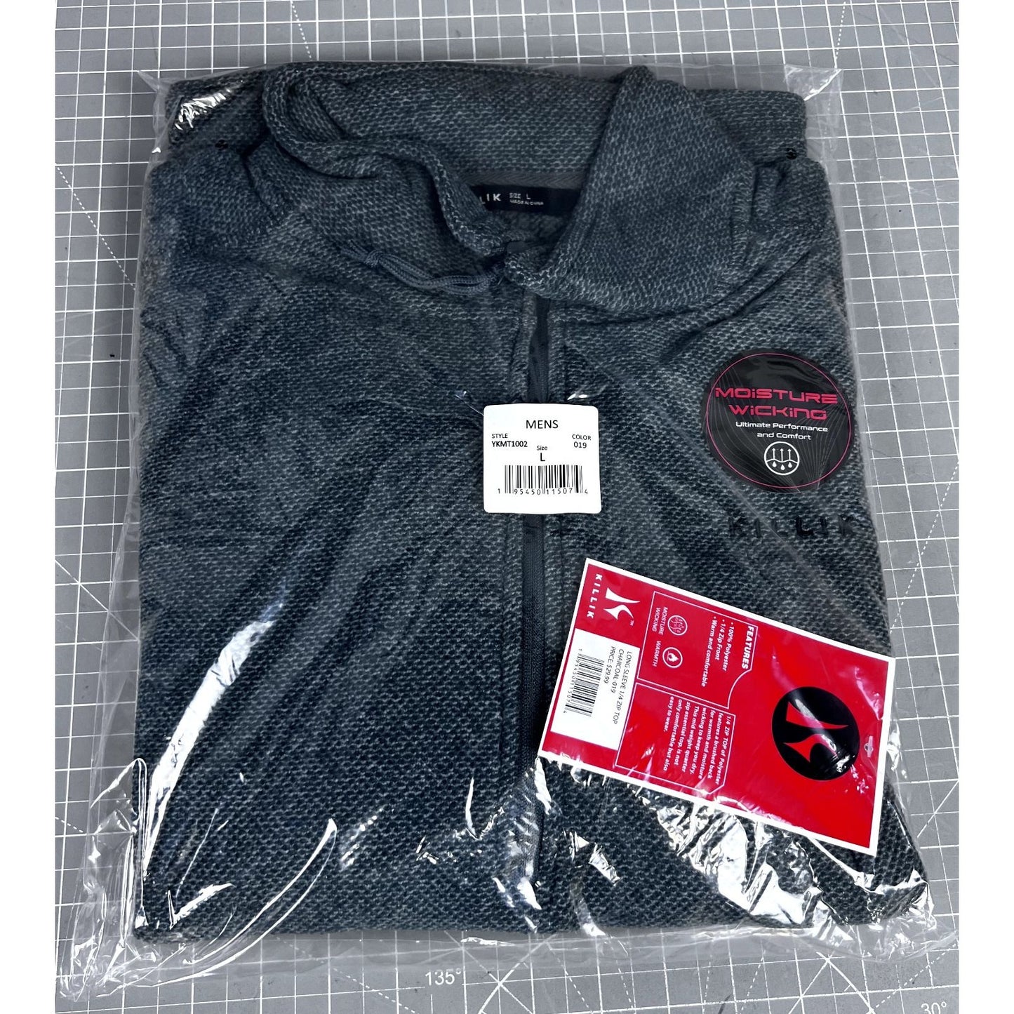 Killik Long Sleeve 1/4 Zip Charcoal Heather Pullover Men's Essential Sz. L NEW~~~~