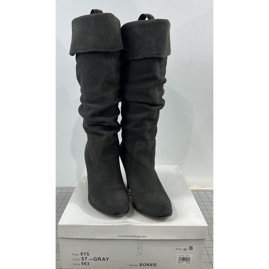 Bakers Bonnie Gray Suede Slouchy Knee-High Boots Sz. 8.5 Folded Cuff  Block Heel