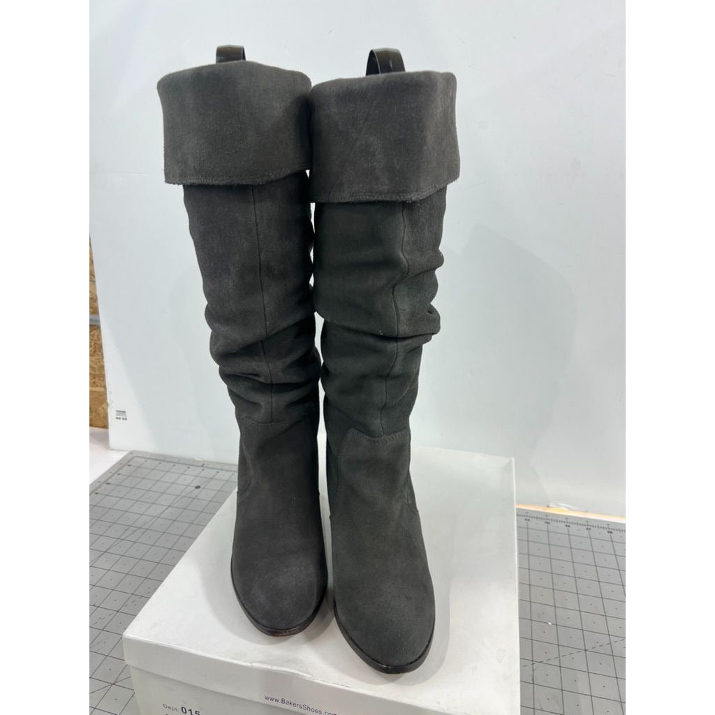 Bakers Bonnie Gray Suede Slouchy Knee-High Boots Sz. 8.5 Folded Cuff  Block Heel