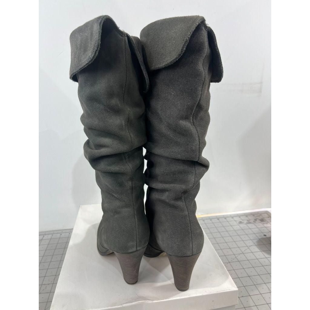 Bakers Bonnie Gray Suede Slouchy Knee-High Boots Sz. 8.5 Folded Cuff  Block Heel
