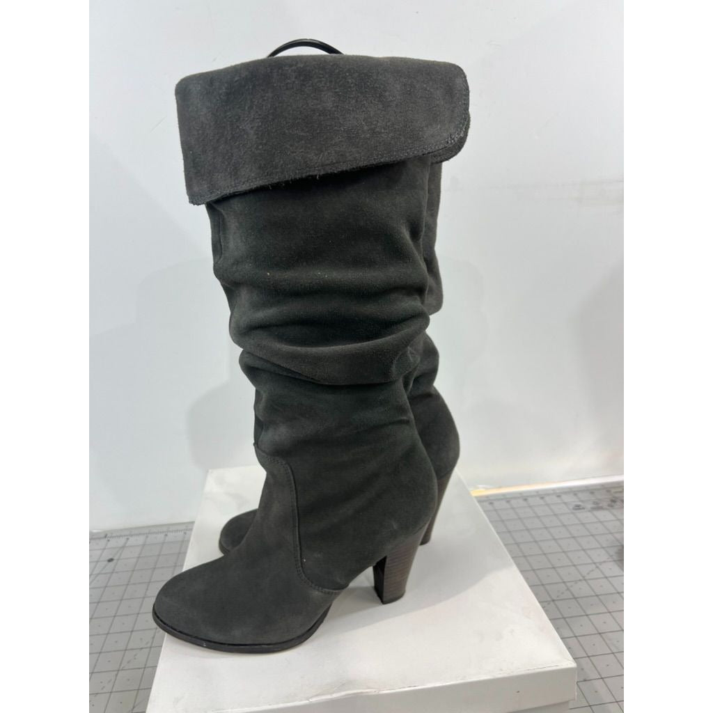 Bakers Bonnie Gray Suede Slouchy Knee-High Boots Sz. 8.5 Folded Cuff  Block Heel