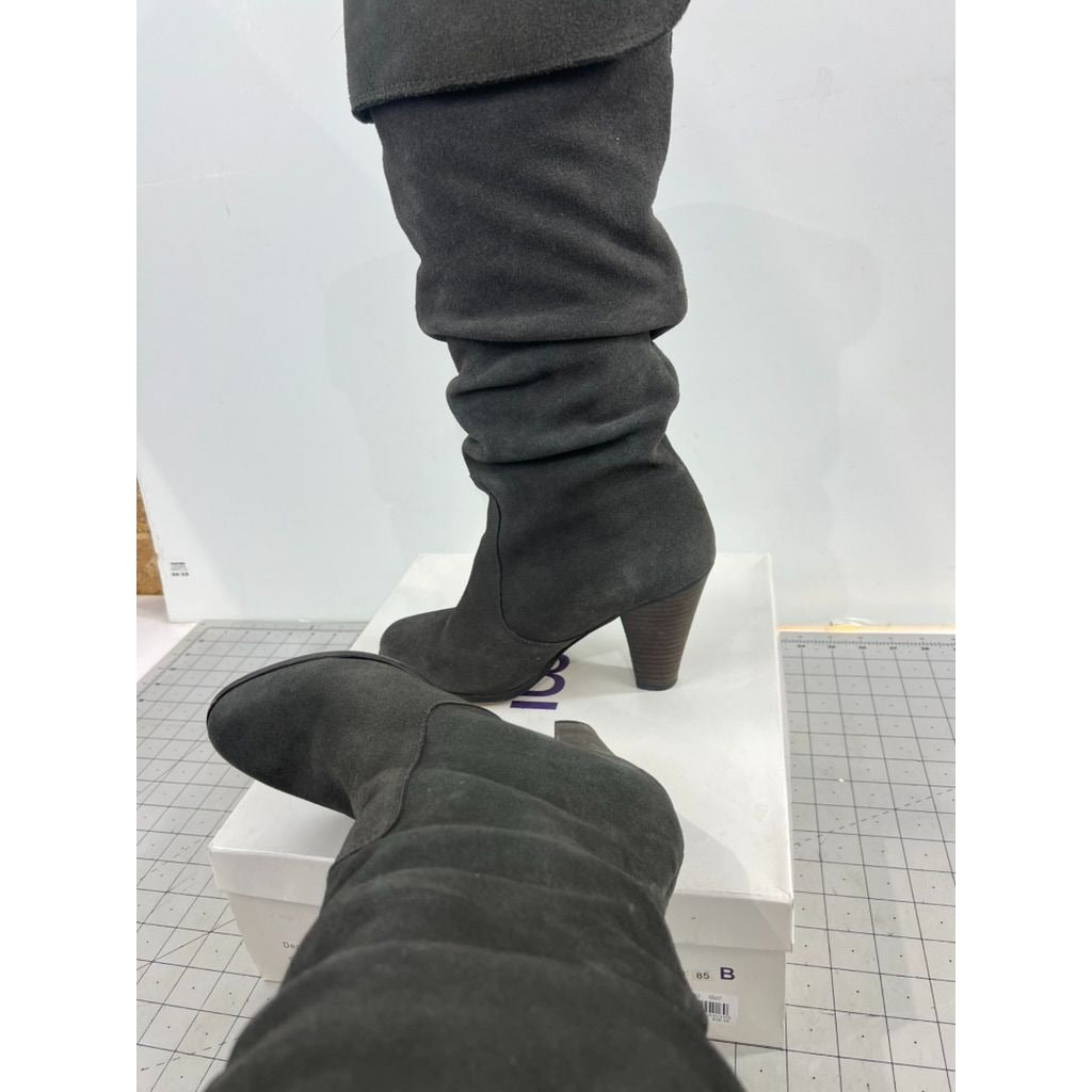 Bakers Bonnie Gray Suede Slouchy Knee-High Boots Sz. 8.5 Folded Cuff  Block Heel
