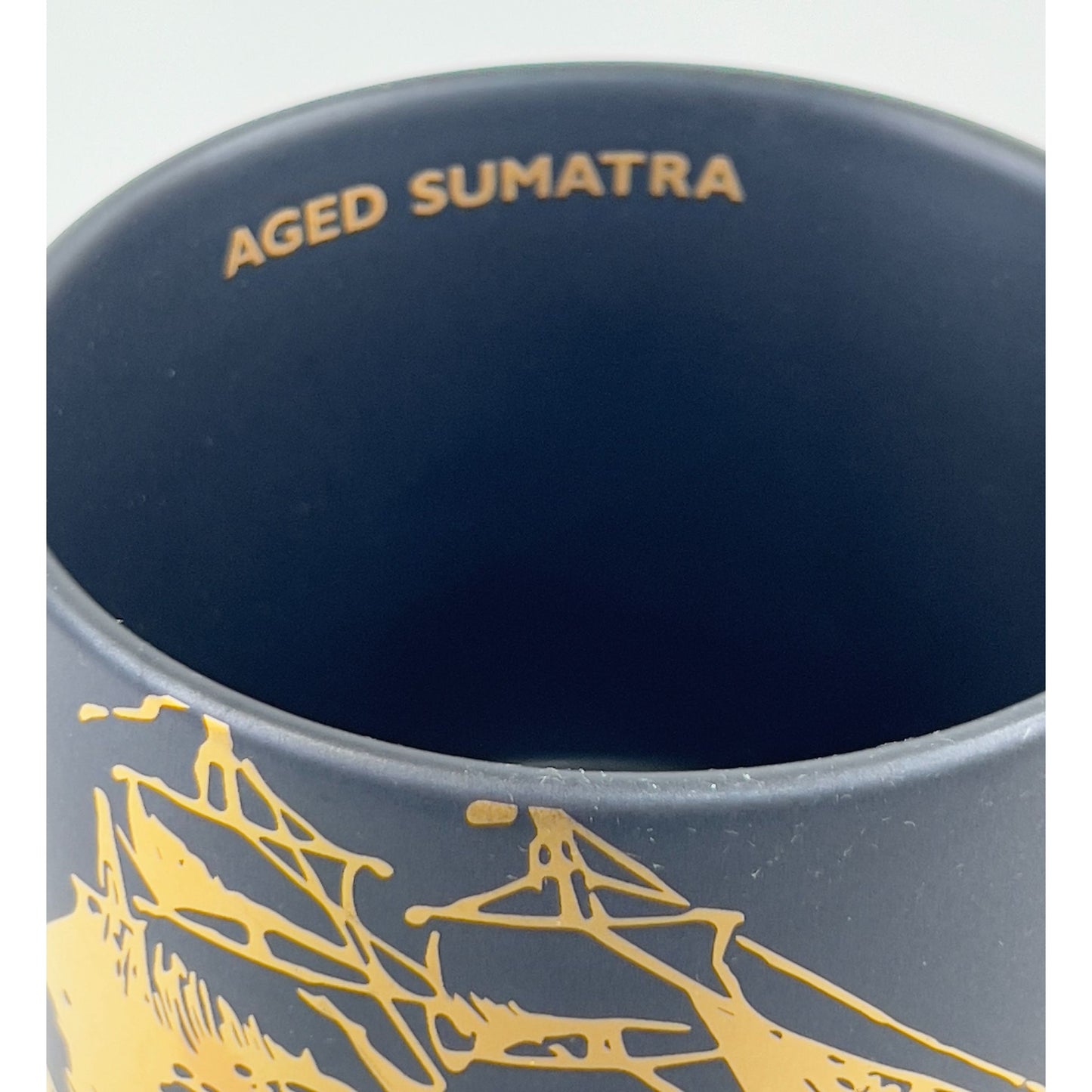 Vintage Starbucks Coffee Mug 14 Oz Aged Sumatra Black & Gold w/Sailing Ship