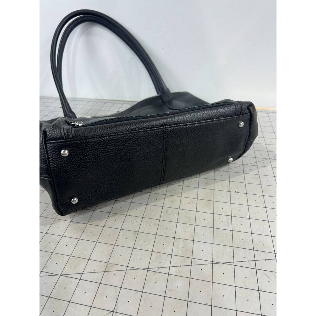 Lodis Black Pebbled Leather Tote Bag With Floral Lining And Zip Closure