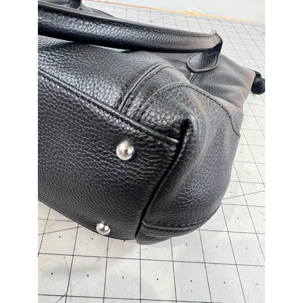 Lodis Black Pebbled Leather Tote Bag With Floral Lining And Zip Closure