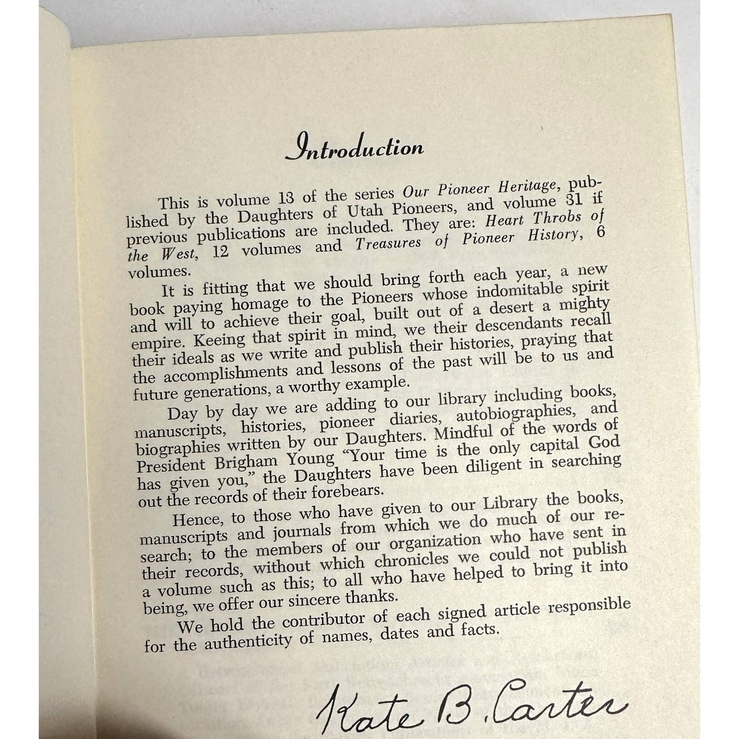 Our Pioneer Heritage Vol. 13 By Kate B. Carter Signed Daughters Of Utah Pioneers 1970