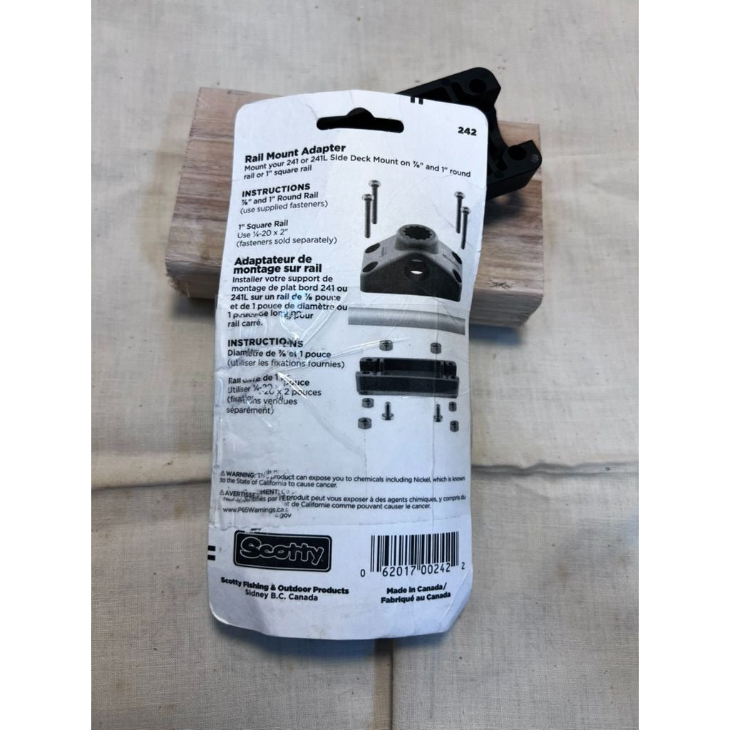 Scotty 242 Rail Mount Adapter Black For 1" Round Or Square Rails